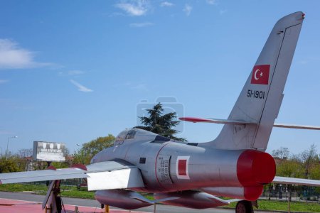 Photo for Istanbul, Yesilkoy - Turkey - 04.20.2023: North American F-86 Sabre Jet Plane, Transonic jet Fighter and Hunter. Tail Close-up. - Royalty Free Image