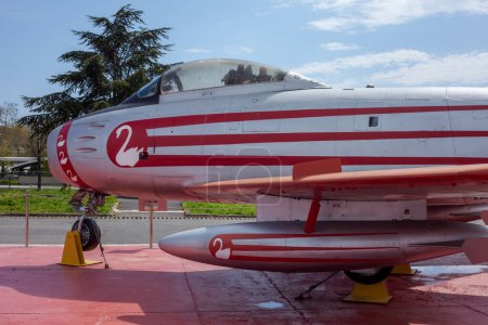 Photo for Istanbul, Yesilkoy - Turkey - 04.20.2023: North American F-86 Sabre Jet Plane, Transonic jet Fighter and Hunter. - Royalty Free Image