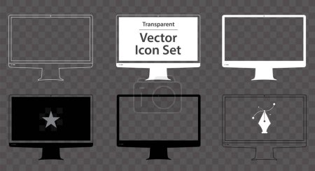 Téléchargez les photos : Ordinateur de bureau Moniteur vectoriel Icône Set. Écrans vierges avec écran noir, blanc et transparent. - en image libre de droit