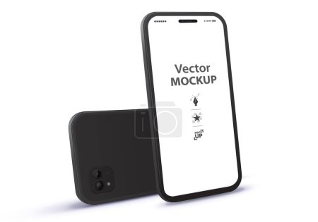 Ilustración de Mockup Vector de teléfono móvil negro con vista frontal y posterior. Ilustración de teléfonos inteligentes en pantalla en blanco aislada sobre fondo blanco. - Imagen libre de derechos