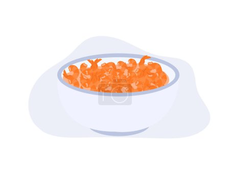 Téléchargez les illustrations : Crevettes séchées. Fruits de mer, nourriture thaïlandaise. ingrédients. illustration vectorielle de dessin animé - en licence libre de droit