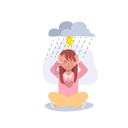 Illustration for Troubled Childhood concept. Sadness and Despair in Young Mental Health. Flat vector cartoon illustration - Royalty Free Image