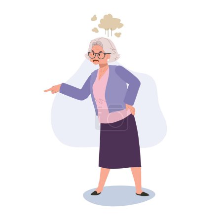 Téléchargez les illustrations : Angry Elderly Lady Voicing Complaints. Femme âgée exprimant colère et frustration - en licence libre de droit