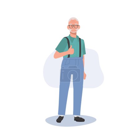 Téléchargez les illustrations : Happy Elderly Man Abandonner un pouce. Senior homme montrant l'approbation avec le pouce vers le haut geste. - en licence libre de droit