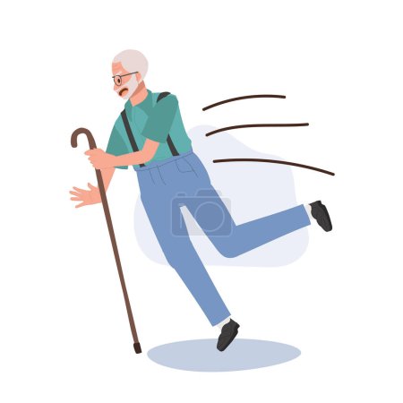Illustration for Elderly man Stumbling, A senior grandfather slips outdoors. accidental slip. Flat vector cartoon illustration - Royalty Free Image