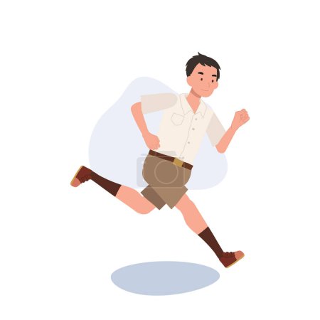 Téléchargez les illustrations : Concept de vie scolaire active. Jeune étudiant thaïlandais en uniforme courir avec joie. - en licence libre de droit