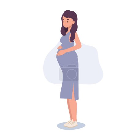 Illustration for Pregnancy Concept Illustration. Expecting Mother's Love. Pregnant Woman Hugging Belly. Future Mom Embracing Pregnancy - Royalty Free Image