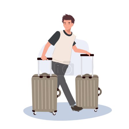 Ilustración de Hombre de viaje con equipaje de mano. Turista con equipaje de mano. - Imagen libre de derechos