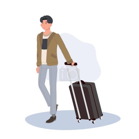 Ilustración de Hombre de viaje con equipaje de mano. Turista con equipaje de mano. - Imagen libre de derechos