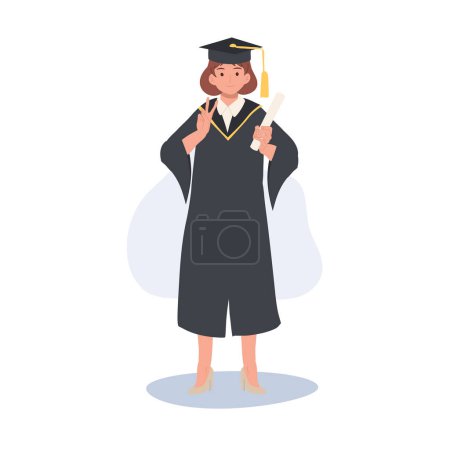 Illustration for Education, graduation and people concept. Smiling Graduating Student in Cap and Gown.Celebrating Success in Education - Royalty Free Image