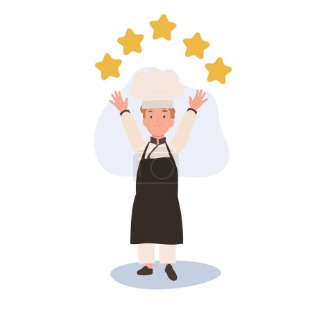 Ilustración de Chef infantil con 5 estrellas. Joven Chef Gourmet Celebrando Revisión de 5 Estrellas - Imagen libre de derechos