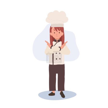 Illustration for Adorable Kid Chef Refusal. Young Chef Rejecting, Cute Kid Chef with X-arm Gesture - Royalty Free Image