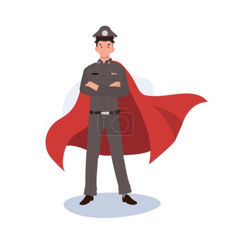 Illustration for Crimefighter concept. Thai Police Officer as Superhero - Royalty Free Image