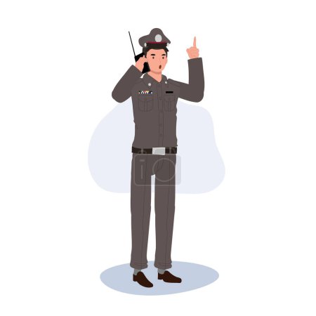 Ilustración de Oficial de policía tailandés con Walkie Talkie. - Imagen libre de derechos