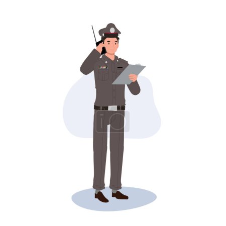 Illustration for Thai Police Officer with Walkie Talkie. - Royalty Free Image