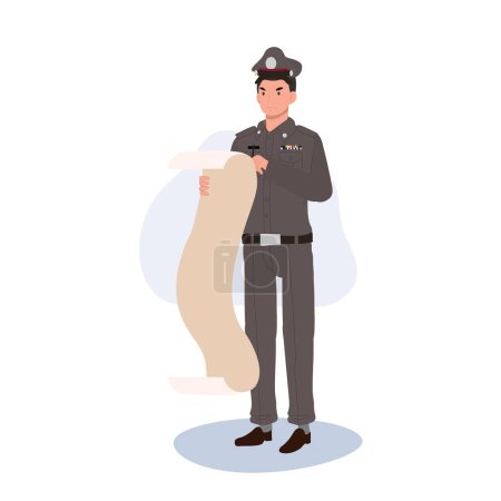 Illustration for Thai Police Officer Issuing Fine. Traffic Violation Fine by Thai Cop - Royalty Free Image