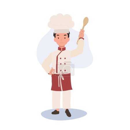 Illustration for Adorable Little Chef Boy in Apron. Smiling Child Chef with Spatula - Royalty Free Image