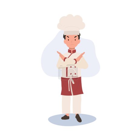 Illustration for Adorable Kid Chef Refusal. Young Chef Rejecting, Cute Kid Chef with X-arm Gesture - Royalty Free Image