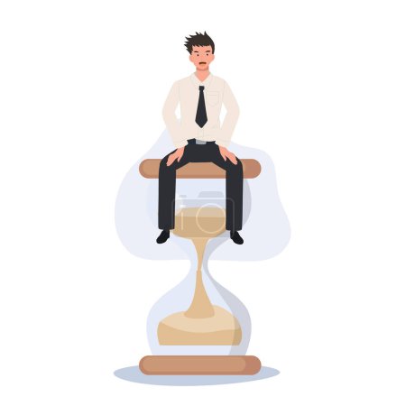 Illustration for Thai university student in uniform sitting on the hourglass (sandclock) - Royalty Free Image