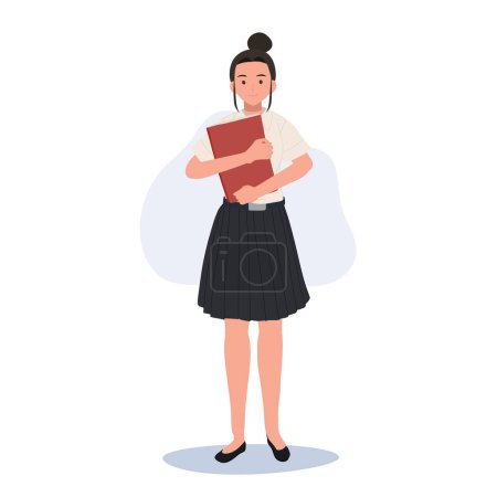 Illustration for Academic Lifestyle of Thai College Student. Thai University Student in Uniform Holding Books - Royalty Free Image