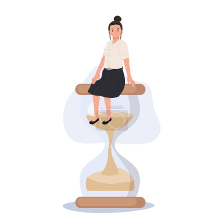 Illustration for Thai university student in uniform sitting on the hourglass (sandclock) - Royalty Free Image