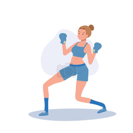 Illustration for Active Sports Woman Boxing with Confidence. Powerful Female Boxer in Gym Workout Session - Royalty Free Image