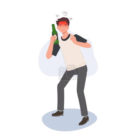 Ilustración de Vida nocturna social, concepto de fiesta en el pub. Hombre borracho sosteniendo la botella de cerveza. Borracho. - Imagen libre de derechos