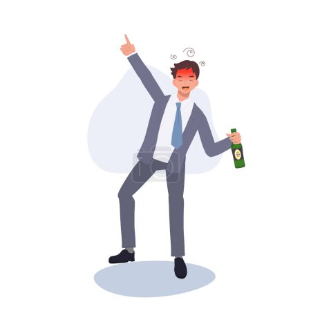 Ilustración de Empresario borracho sosteniendo una botella de cerveza. El alcoholismo en la vida corporativa. - Imagen libre de derechos