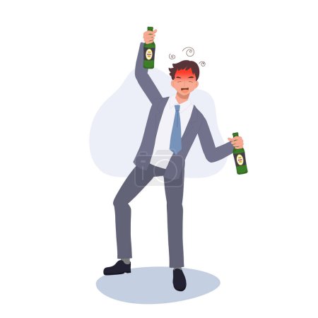 Ilustración de Empresario borracho sosteniendo una botella de cerveza. El alcoholismo en la vida corporativa. - Imagen libre de derechos