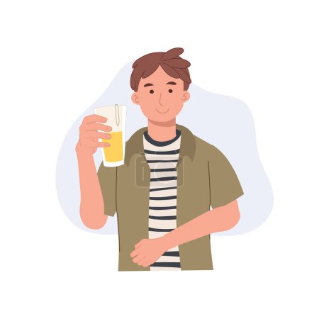 Illustration for Smiling Man Raising Beer Toast in Celebration. Happy Man Drinking Beer - Royalty Free Image