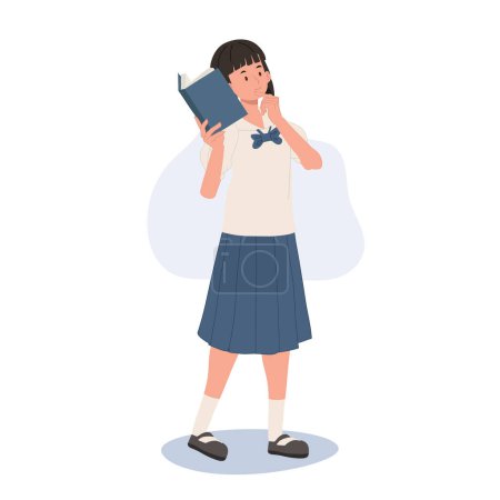 Illustration for Education and Learning Concept. Thai Student in Uniform thinking with Book. - Royalty Free Image
