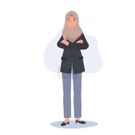 Illustration for Confident Businesswoman ,Muslim Woman in Hijab with crossed arms. Office professions and religion - Royalty Free Image