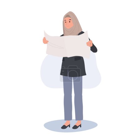 Illustration for Confident Muslim Woman in hijab Reading Newspaper. - Royalty Free Image