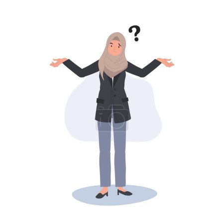 Illustration for Confused Muslim Businesswoman with Question Mark. Don't understand. - Royalty Free Image