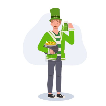 Illustration for St Patrick's Day Celebration with Green Beer. Smiling Man Celebrating with Green Beer - Royalty Free Image