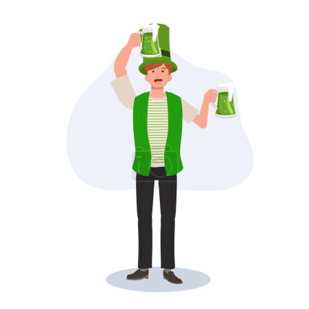 Illustration for St Patrick's Day Celebration with Green Beer. Smiling Man Celebrating with Green Beer - Royalty Free Image