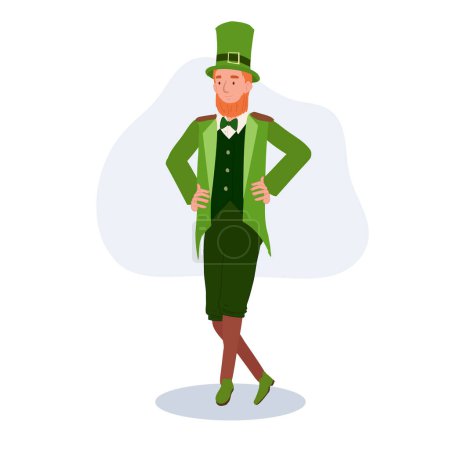 Téléchargez les illustrations : St Patricks Day Celebration. Homme en costume de lutin Danse Culture irlandaise - en licence libre de droit