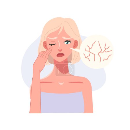 Illustration for Skincare Concept. Facial Beauty with Dry Skin and Wrinkles. Woman with Dry Skin and Wrinkles Close-Up - Royalty Free Image