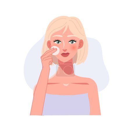 Illustration for Skincare concept. Woman Removing Makeup for Fresh, Clean Radiant Elegance Face . - Royalty Free Image