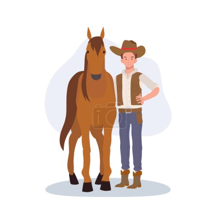 Ilustración de Vaquero del salvaje oeste. vaquero occidental con caballo - Imagen libre de derechos