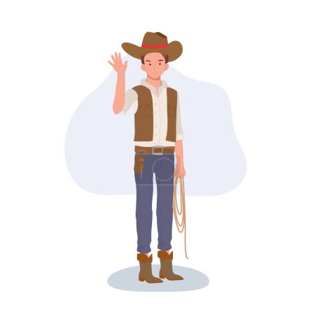 Illustration for Full-length flat cartoon cowboy. vintage western character illustration - Royalty Free Image