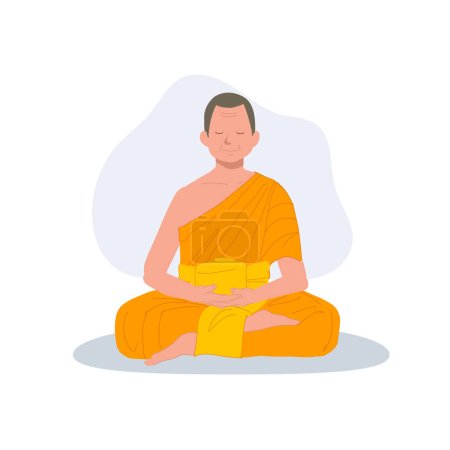 Ilustración de Meditación serena. Monje tailandés en ropas tradicionales en serenidad de meditación - Imagen libre de derechos