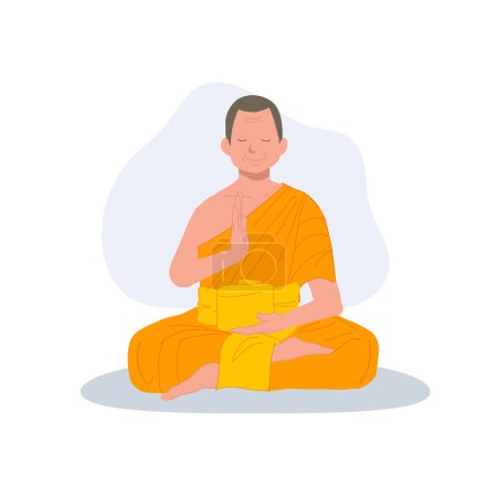Téléchargez les illustrations : Méditation sereine. Moine thaïlandais en robes traditionnelles en méditation Sérénité - en licence libre de droit