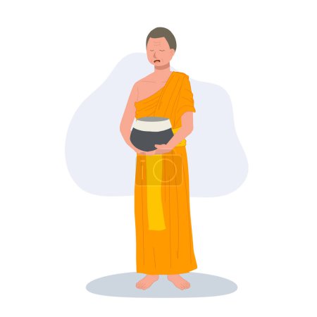 Illustration for Thai Monk in Traditional Robes with Alms Bowl giving Blessing . - Royalty Free Image