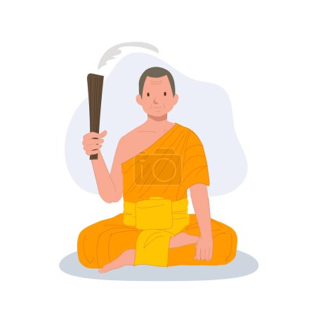 Illustration for Sitting Thai monk sprinkle the holy water. - Royalty Free Image