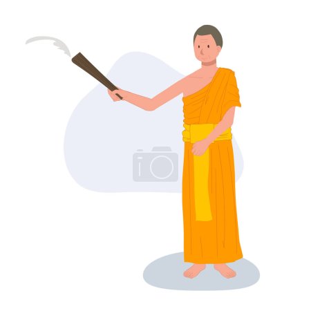 Illustration for Full length standing Thai monk sprinkle the holy water. - Royalty Free Image