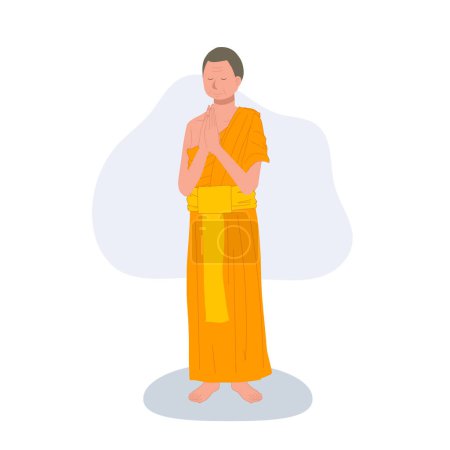 Téléchargez les illustrations : Pleine longueur debout moine thaïlandais priant. - en licence libre de droit