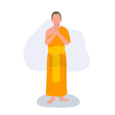 Téléchargez les illustrations : Pleine longueur debout moine thaïlandais priant. - en licence libre de droit