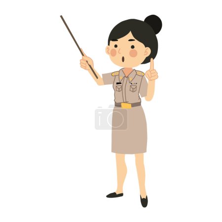 Classroom Instruction concept. Thai Female Teacher in Classroom with Pointing Stick