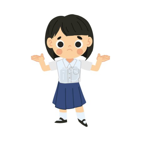Cute Thai Student Girl Cartoon Character Confused and don't understand.